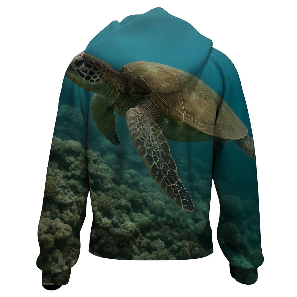 Green Sea Turtle Over Reef printed hoodies