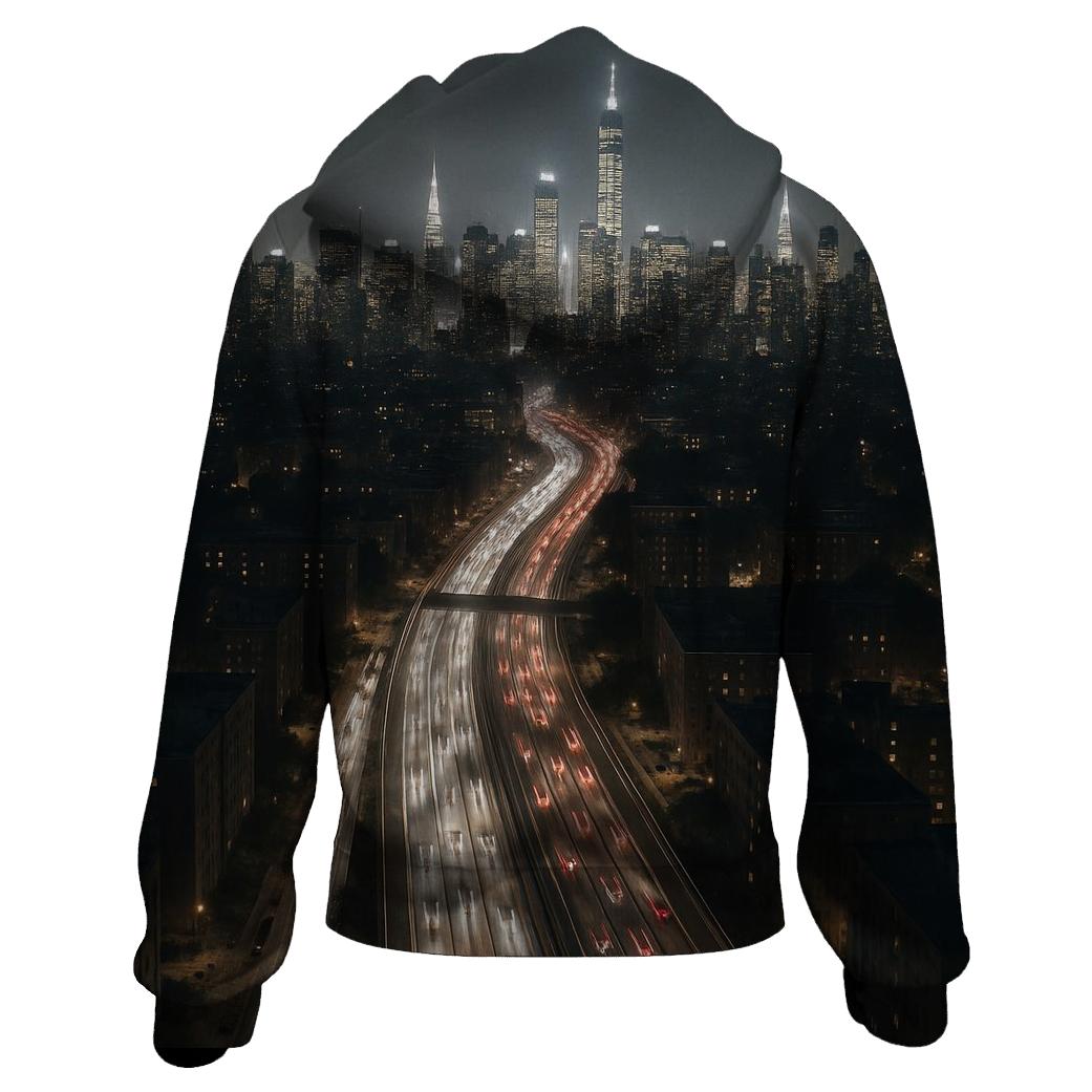 Nighttime Aerial Over The Cross Bronx And Midtown premium hoodies