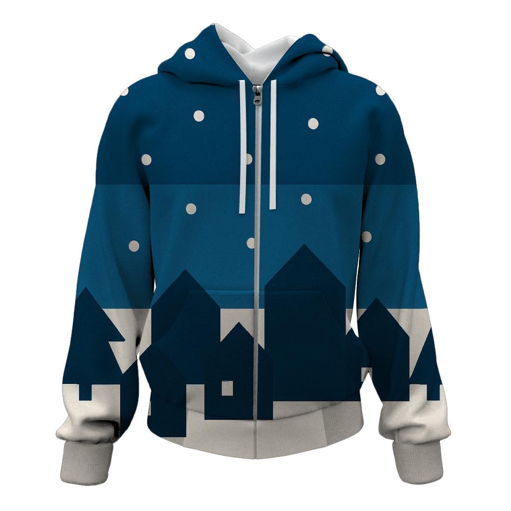 Snowy Village Silhouette Bands graphic hoodies