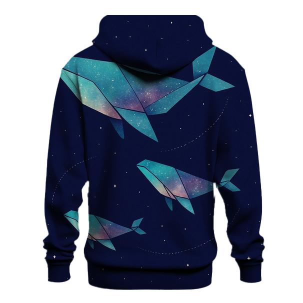 Cosmic Origami Whales designer hoodies