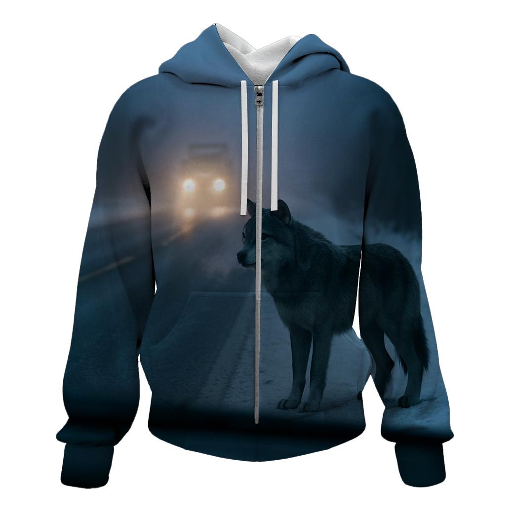 Rural Highway Wolf Roadside Pause lightweight hoodies