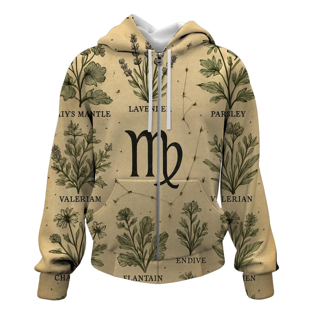 Virgo Celestial Herbarium Chart embroidered hoodies