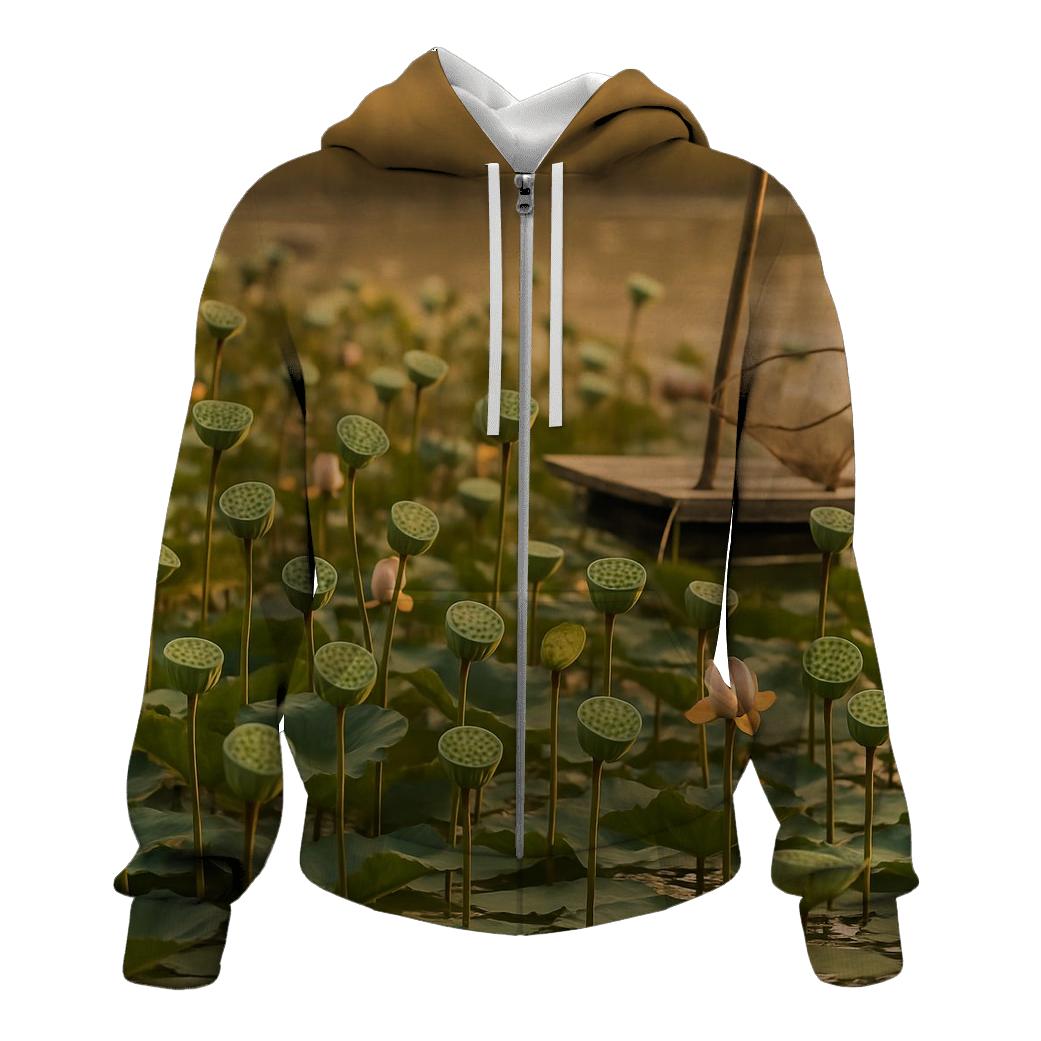 Lotus Seed Harvest On Quiet Reservoir heavyweight hoodies