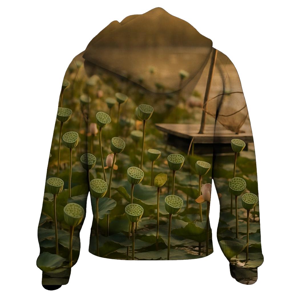Lotus Seed Harvest On Quiet Reservoir heavyweight hoodies