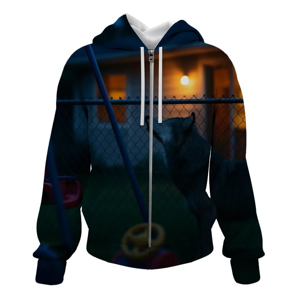Suburban Edge Wolf At Backyard Fence hoodie trends