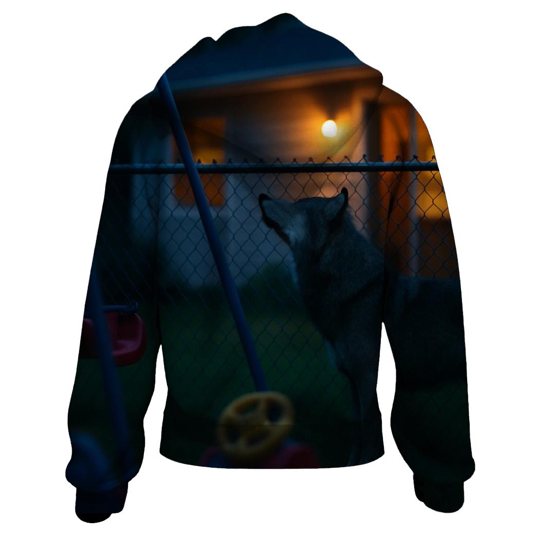 Suburban Edge Wolf At Backyard Fence hoodie trends