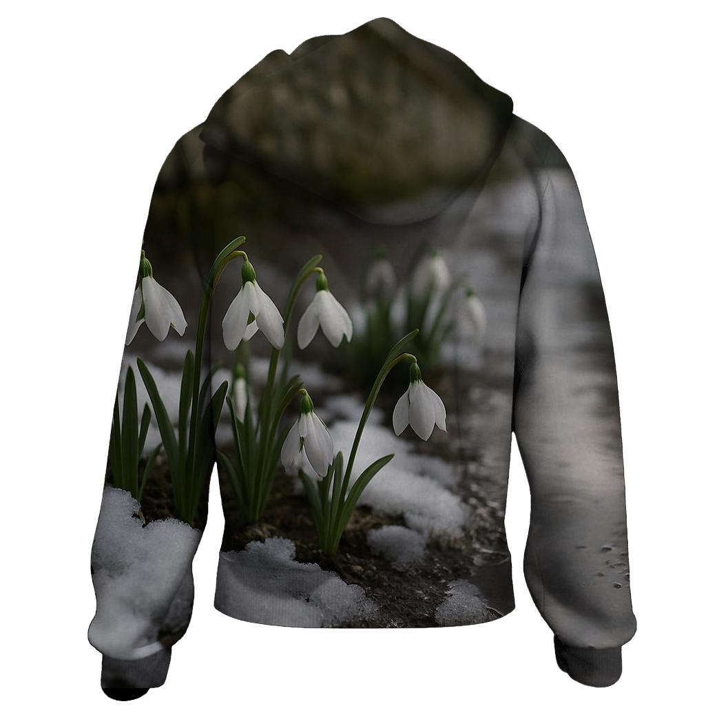Snow Drops Emerging Beside Melting Path pullover hoodies