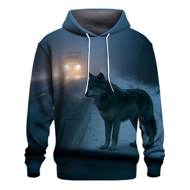 Rural Highway Wolf Roadside Pause embroidered hoodies