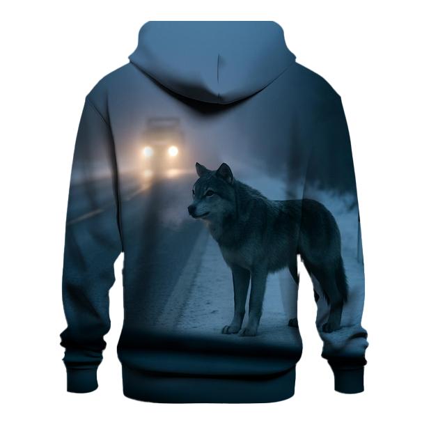 Rural Highway Wolf Roadside Pause embroidered hoodies