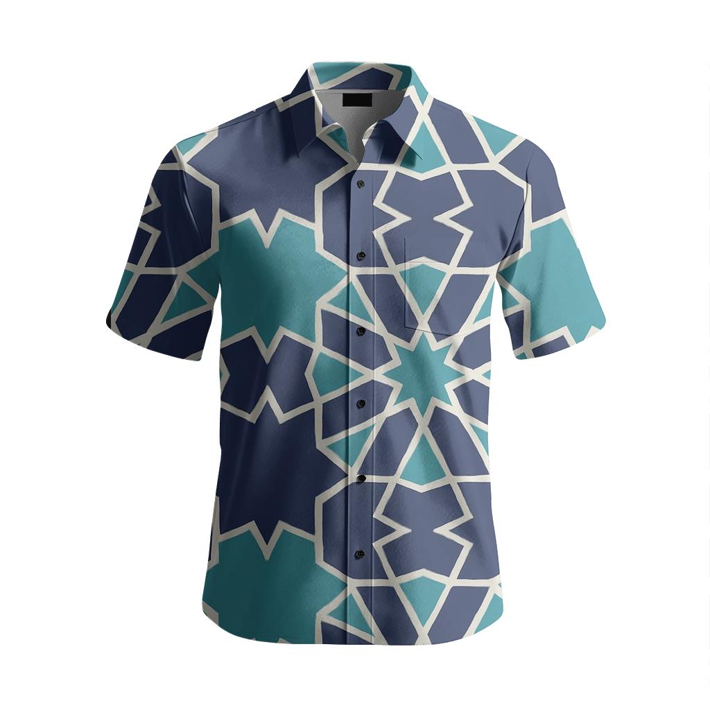 Indigo Courtyard Moorish Star Trellis designer stitched shirts