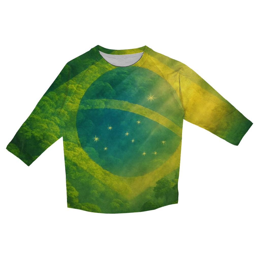 Brazilian Flag Forest Canopy Double Exposure casual three quarter sleeve shirts