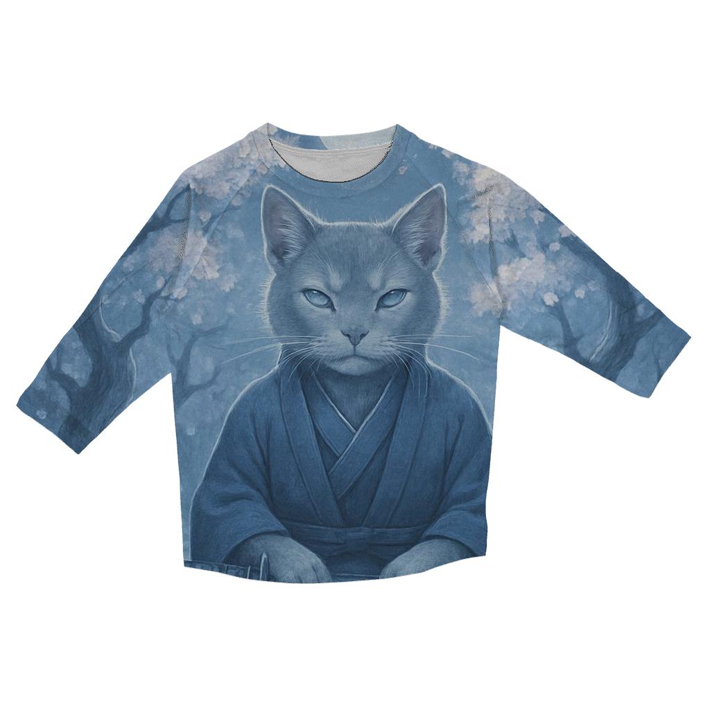Moonlit Samurai Orchard Cat cotton quarter sleeve shirts