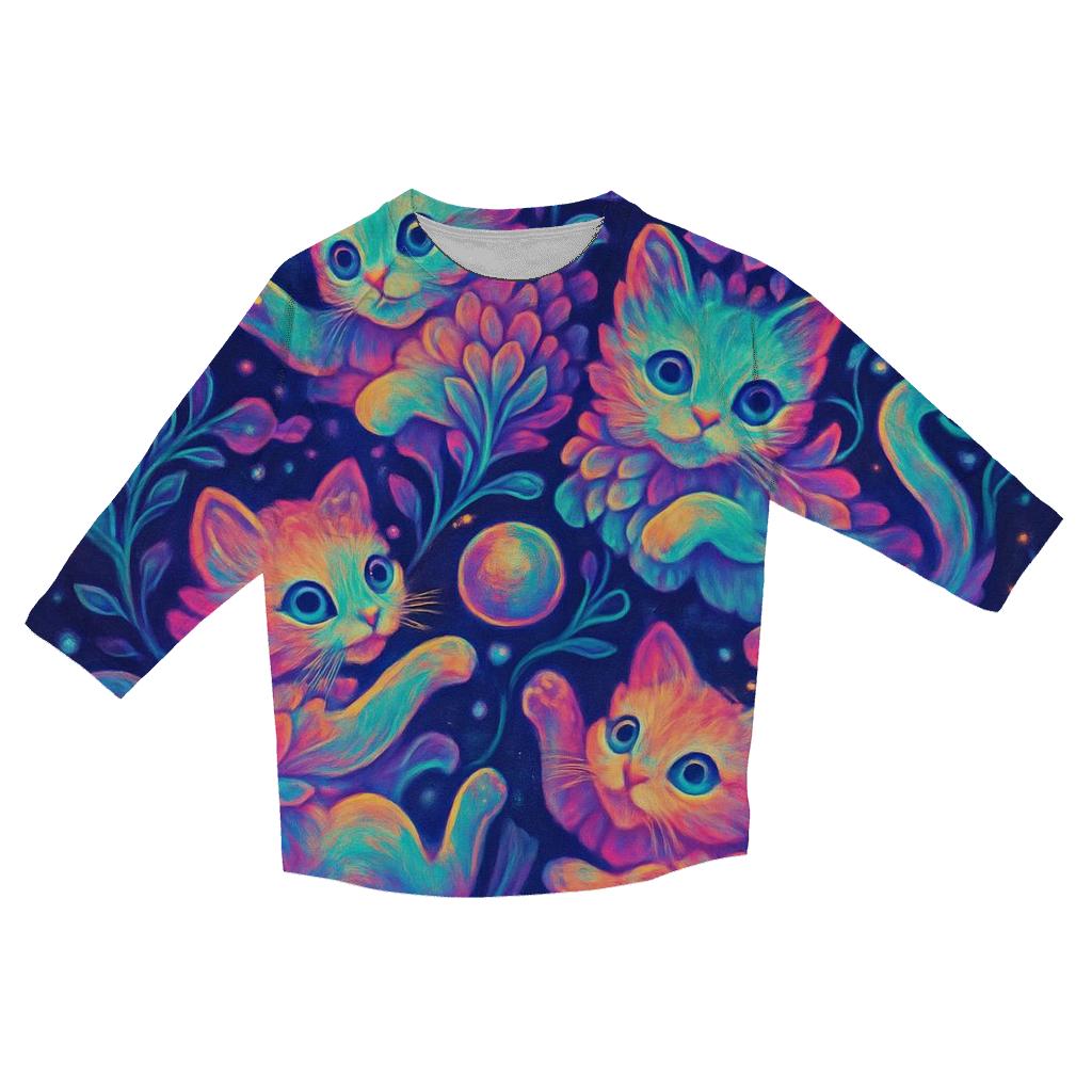 Psychedelic Stargarden Kitten Cluster casual three quarter sleeve shirts