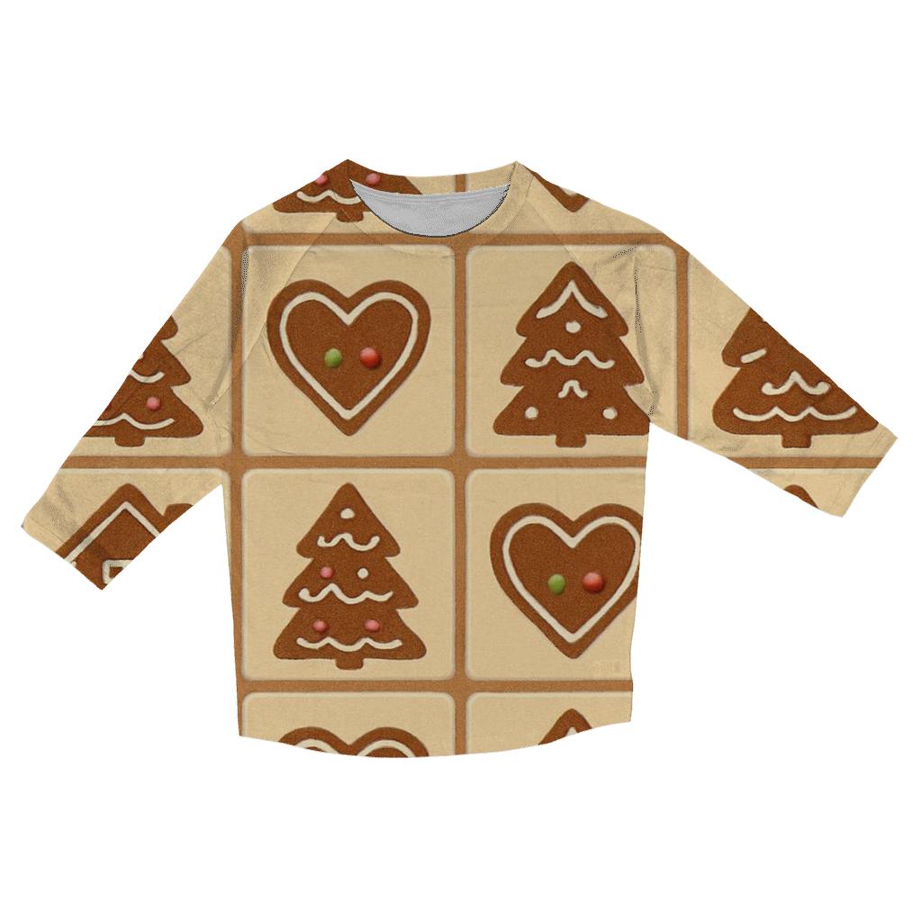 Gingerbread Village Tile Grid cotton quarter sleeve shirts