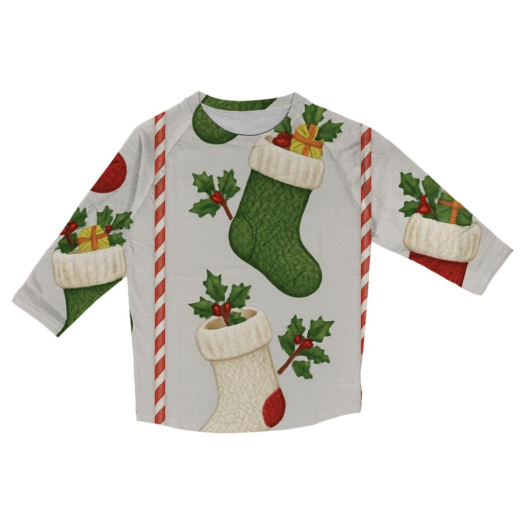 Christmas Stocking Stripe Border custom 3/4 sleeve shirts