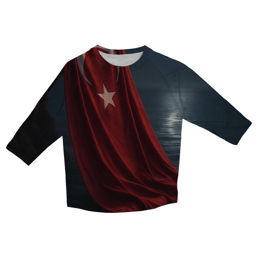 Turkish Flag Moonlit Cliff Reflection printed three quarter sleeve shirts