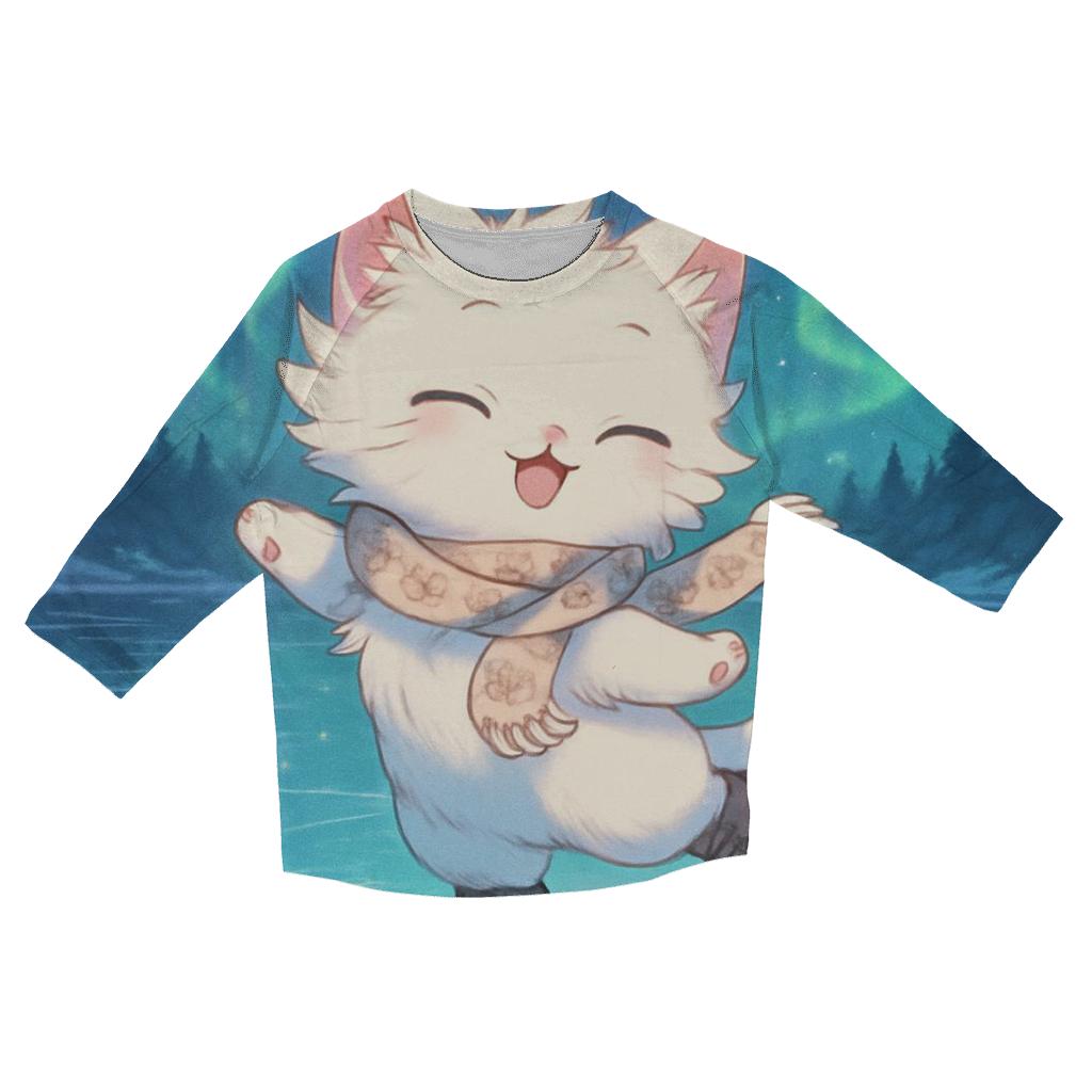 Aurora Ice Skating Cat fashion 3/4 sleeve shirts