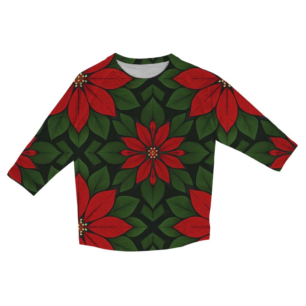 Poinsettia Kaleidoscope Rosette personalized 3/4 sleeve tees