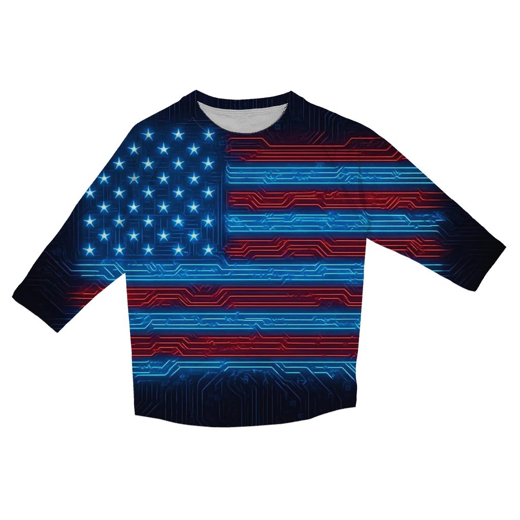 Neon Circuit Patriot Grid printed three quarter sleeve shirts