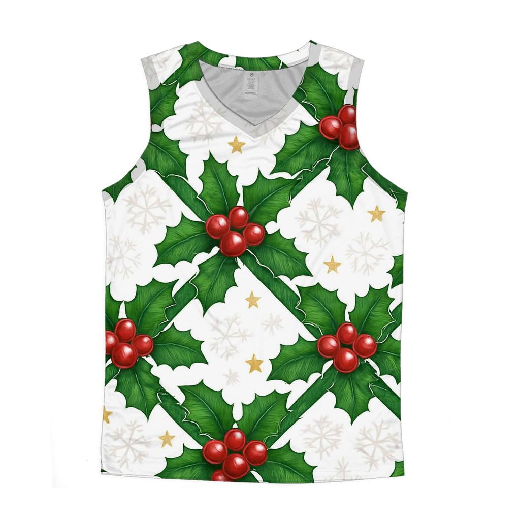 Crimson Holly Ribbon Lattice On Snow White casual summer tank tops