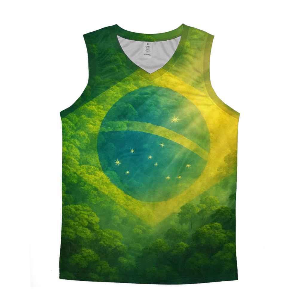 Brazilian Flag Forest Canopy Double Exposure cotton sleeveless tops