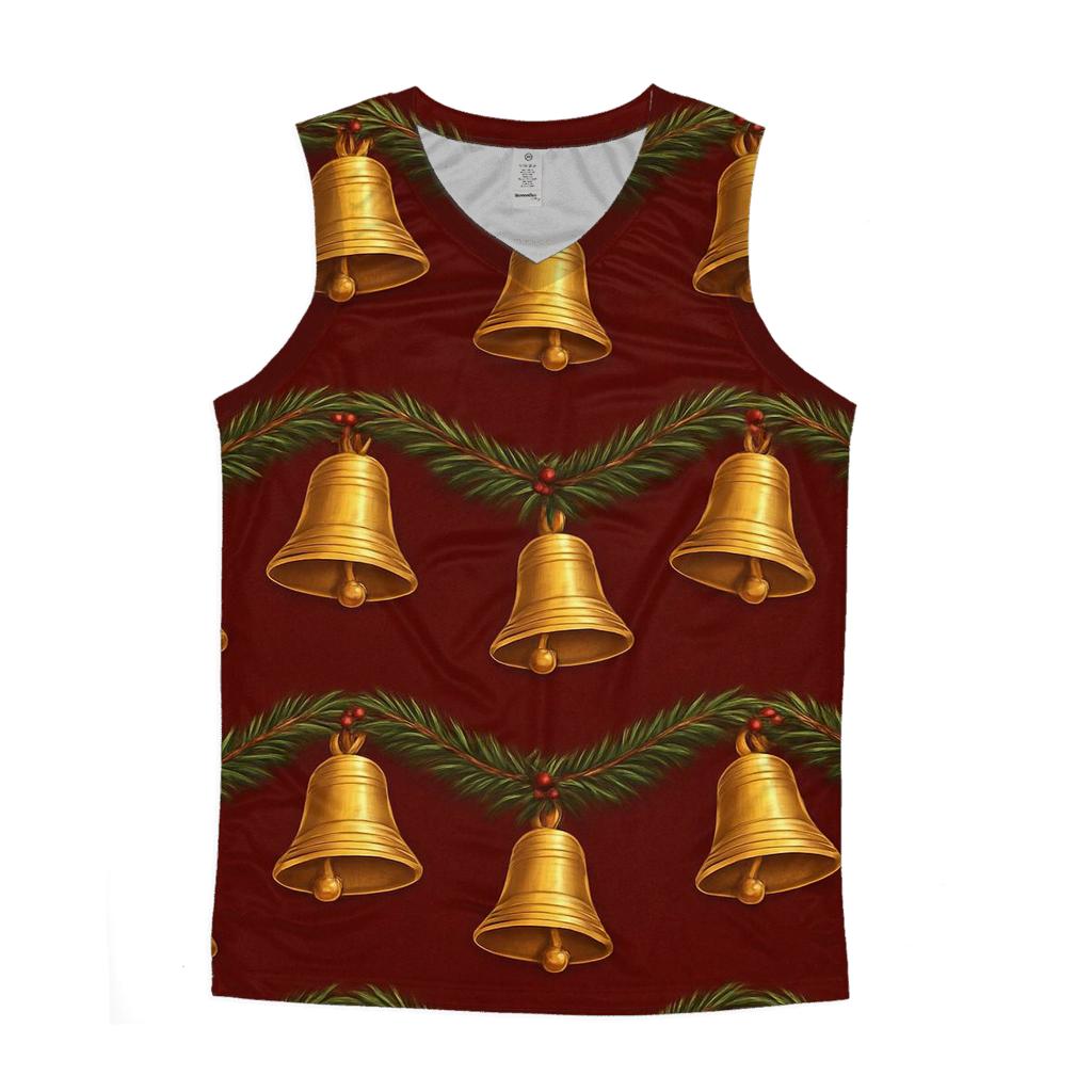 Golden Bell Garland Wave On Deep Red sports performance tank tops