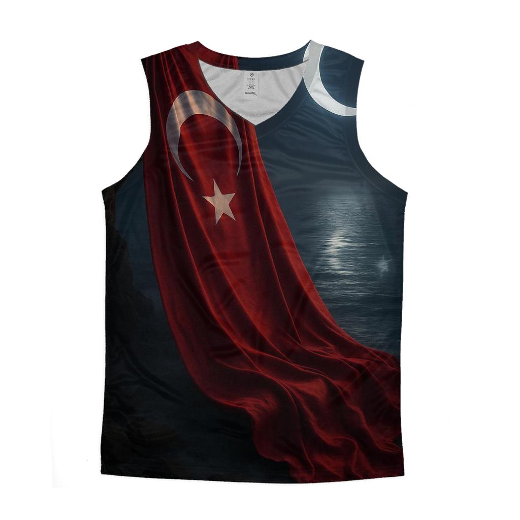 Turkish Flag Moonlit Cliff Reflection personalized athletic tanks