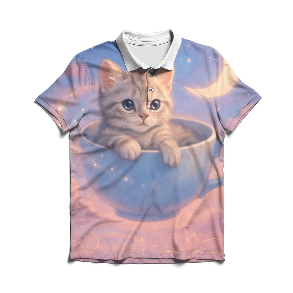 Celestial Teacup Cat designer slim fit polos
