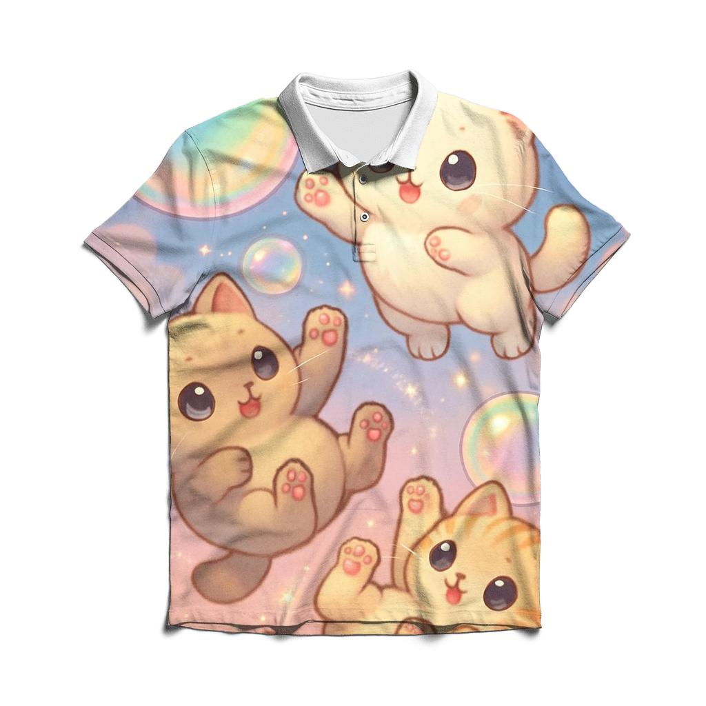 Rainbow Bubble Sky Kittens stylish collar polo tees
