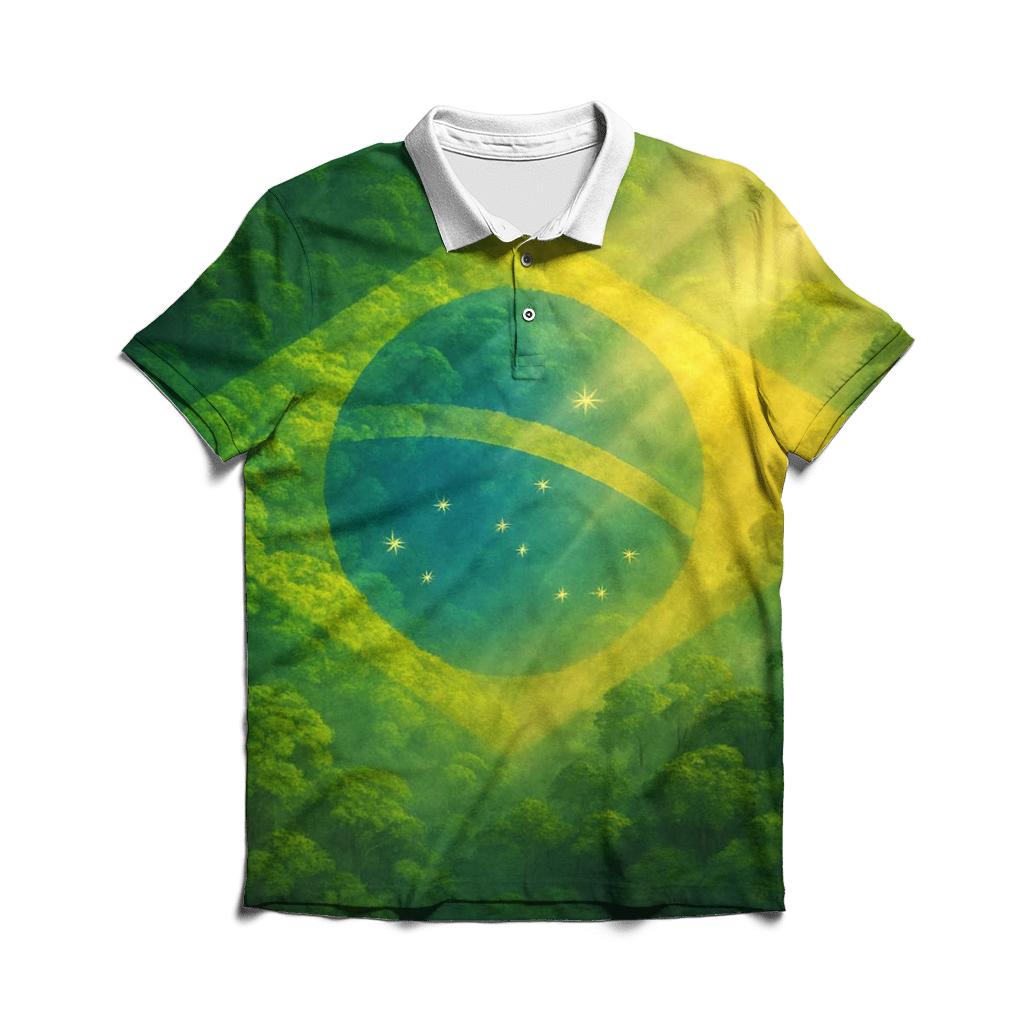 Brazilian Flag Forest Canopy Double Exposure designer slim fit polos