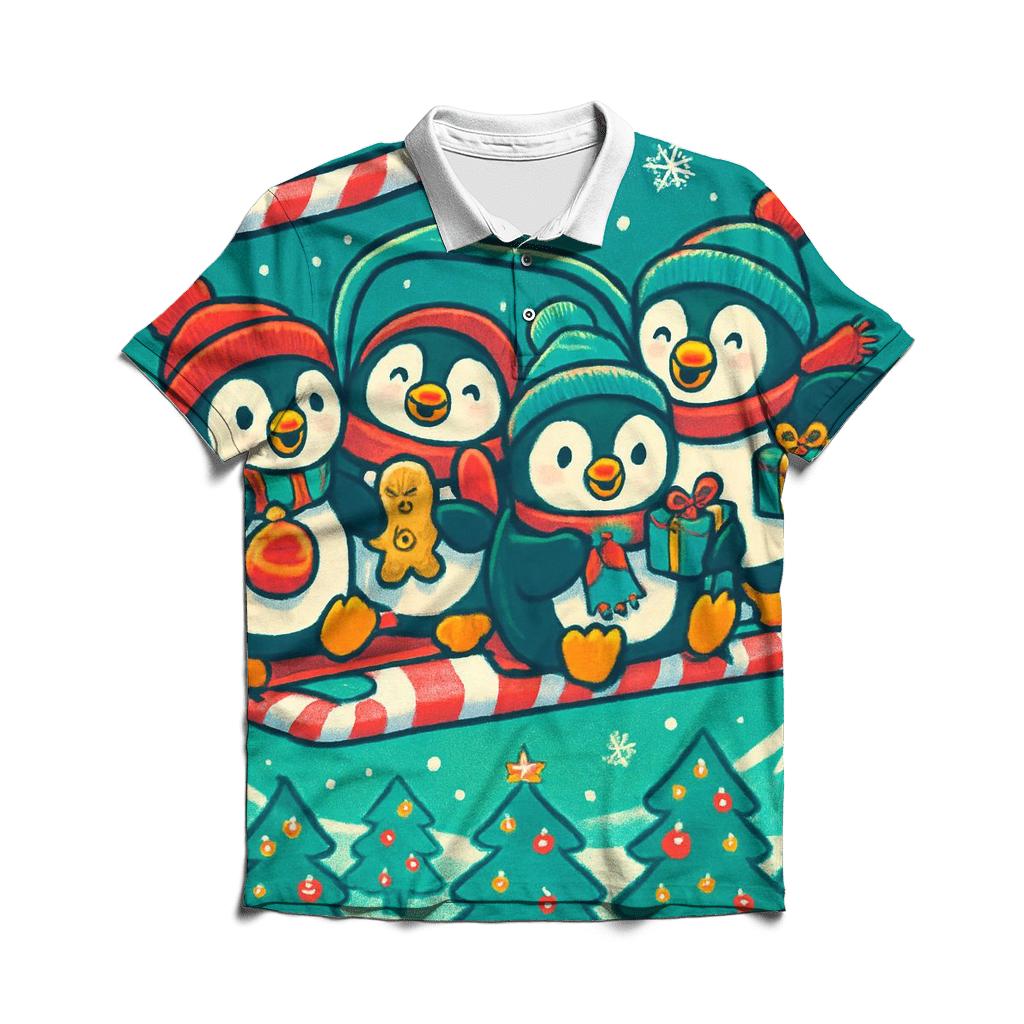 Penguin Ski Lift Party personalized polo shirts