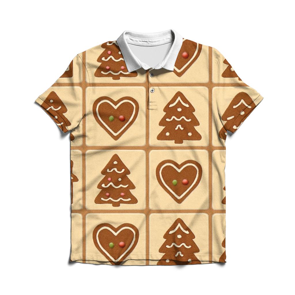 Gingerbread Village Tile Grid branded logo polo shirts