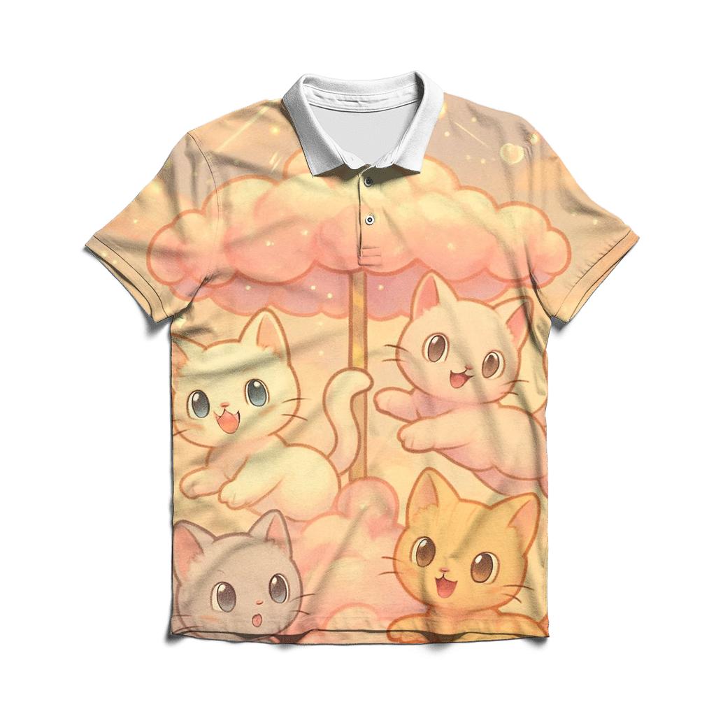 Cotton Candy Cloud Carousel Cats branded logo polo shirts