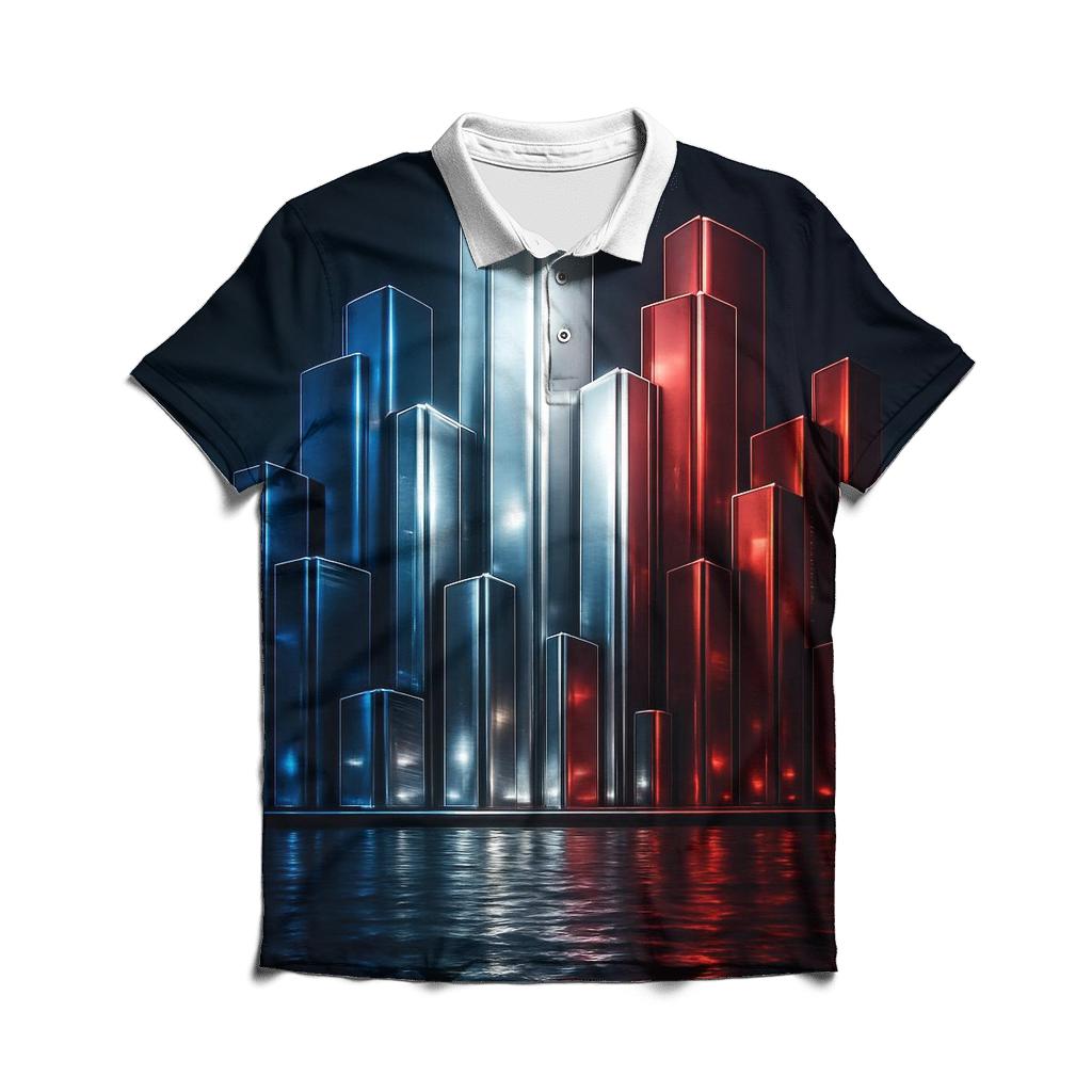 French Flag City Skyline Metallic Night custom polo shirts