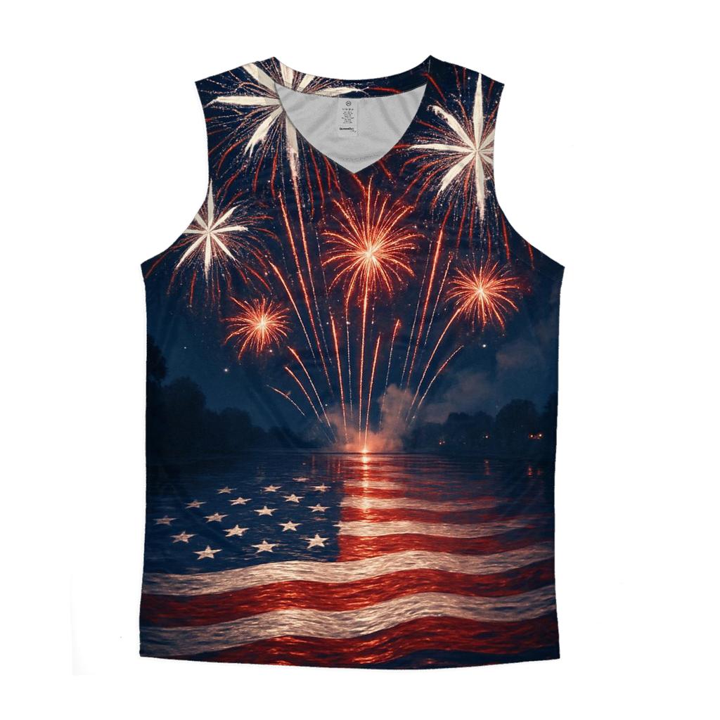 Fireworks River Reflections trendy fitted tank tops