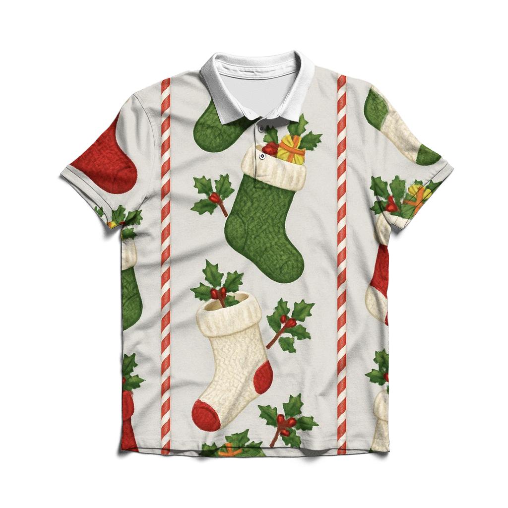 Christmas Stocking Stripe Border casual sports polo shirts