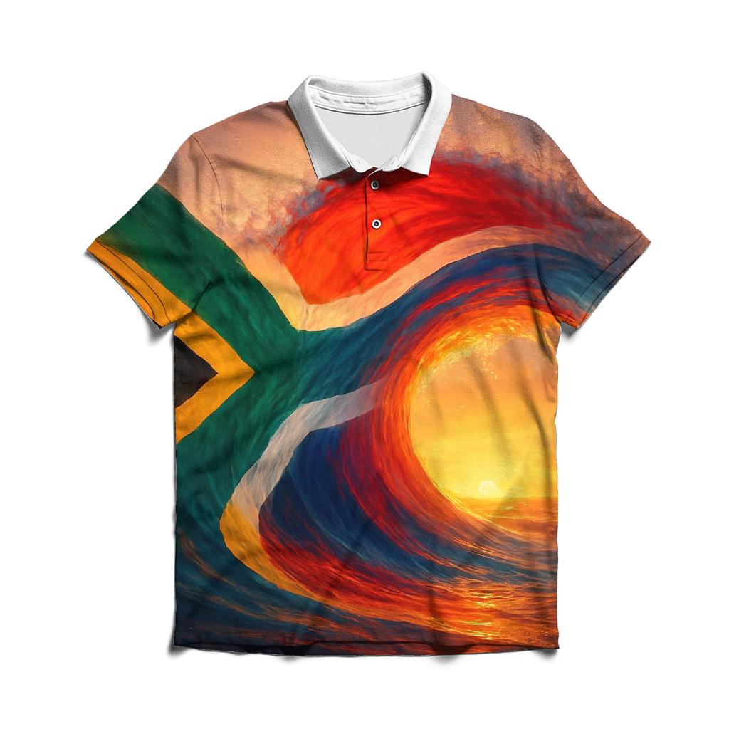 South African Flag Ocean Wave Fusion branded logo polo shirts