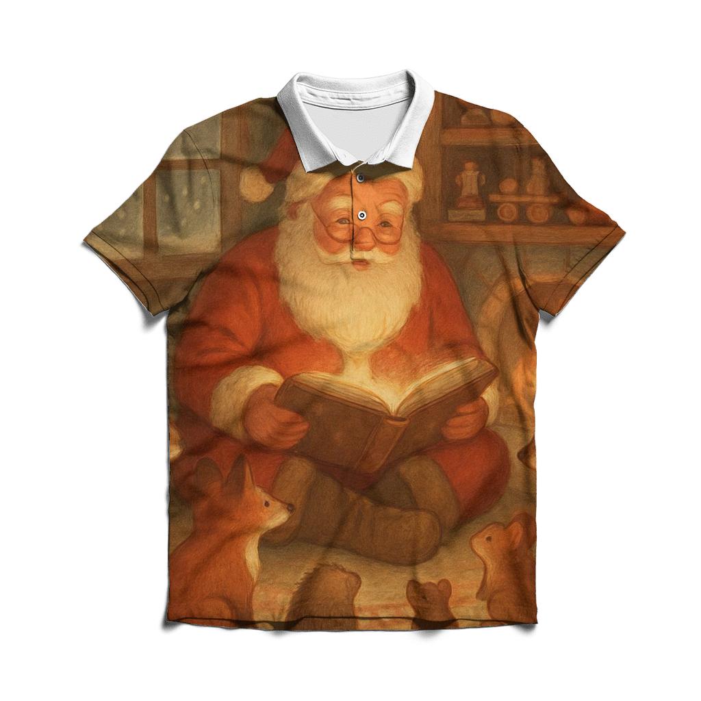 Cozy Fireplace Santa Storytime custom polo shirts
