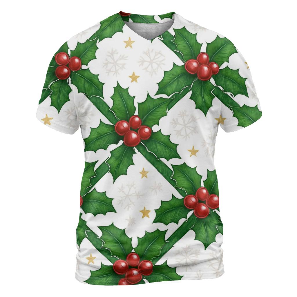 Crimson Holly Ribbon Lattice On Snow White vibrant all-over design tees