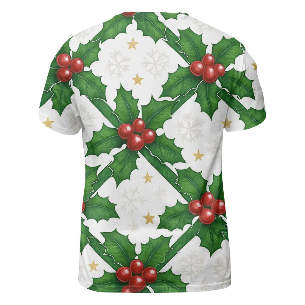 Crimson Holly Ribbon Lattice On Snow White vibrant all-over design tees