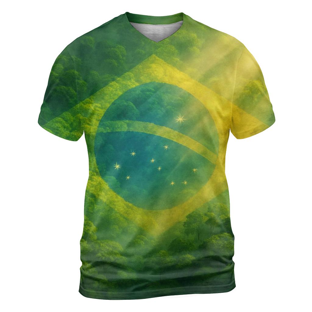 Brazilian Flag Forest Canopy Double Exposure creative print fashion shirts