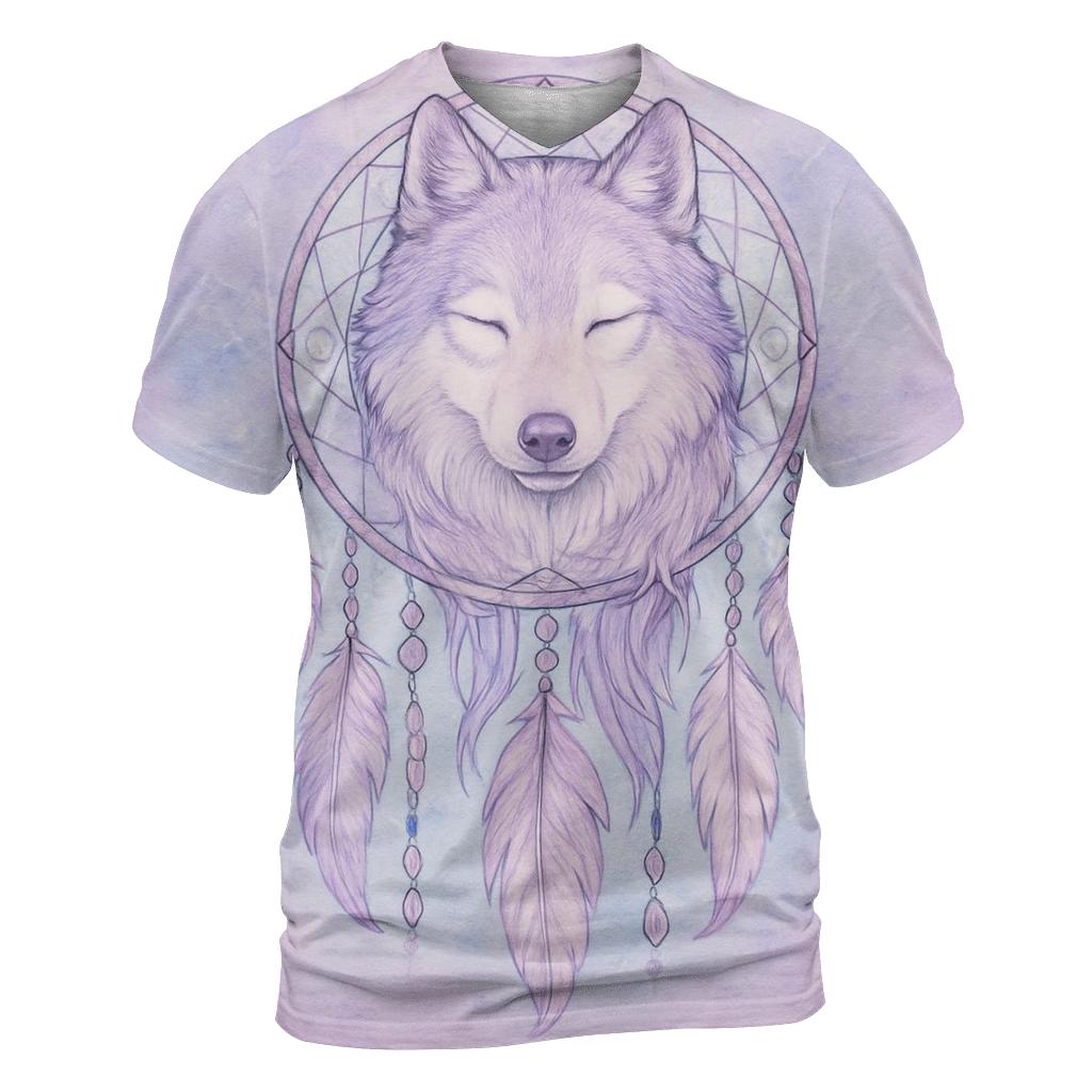 Dreamcatcher Spirit Wolf vibrant all-over design tees