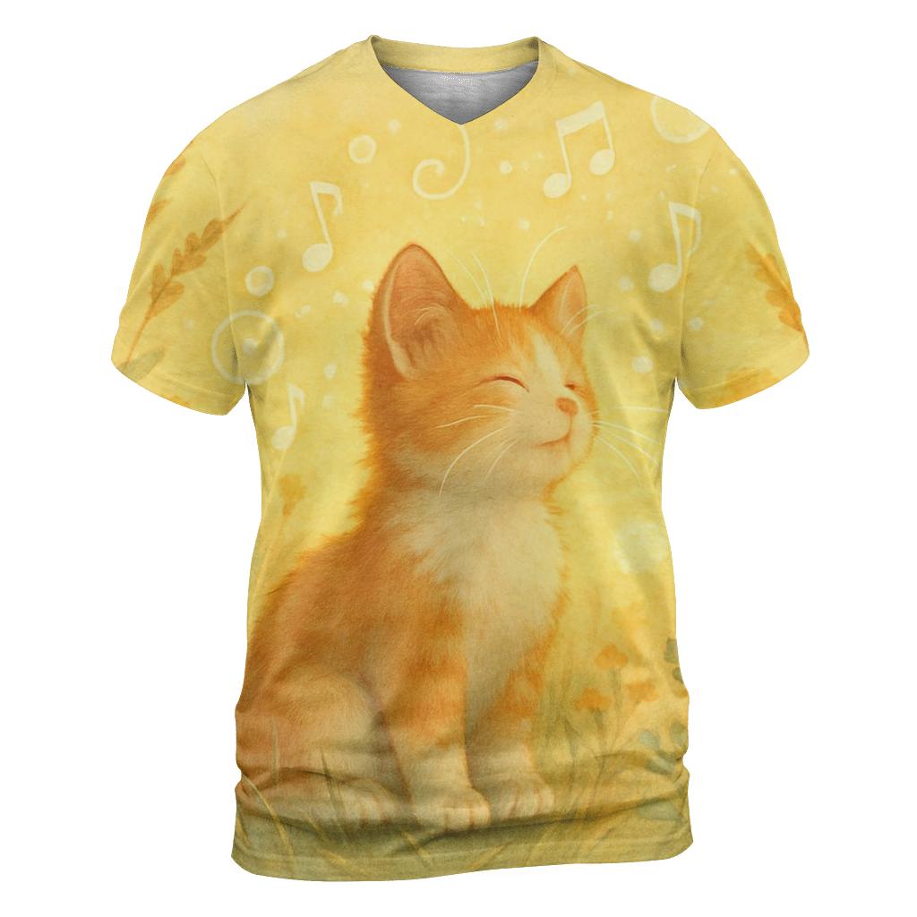 Sunrise Meadow Melody Cat vibrant all-over design tees