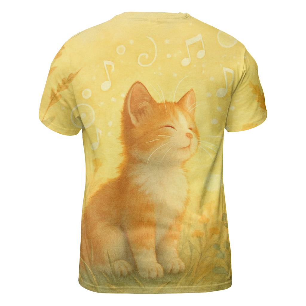 Sunrise Meadow Melody Cat vibrant all-over design tees