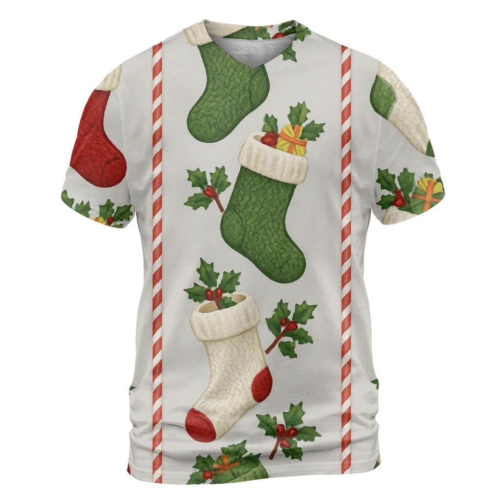 Christmas Stocking Stripe Border creative print fashion shirts