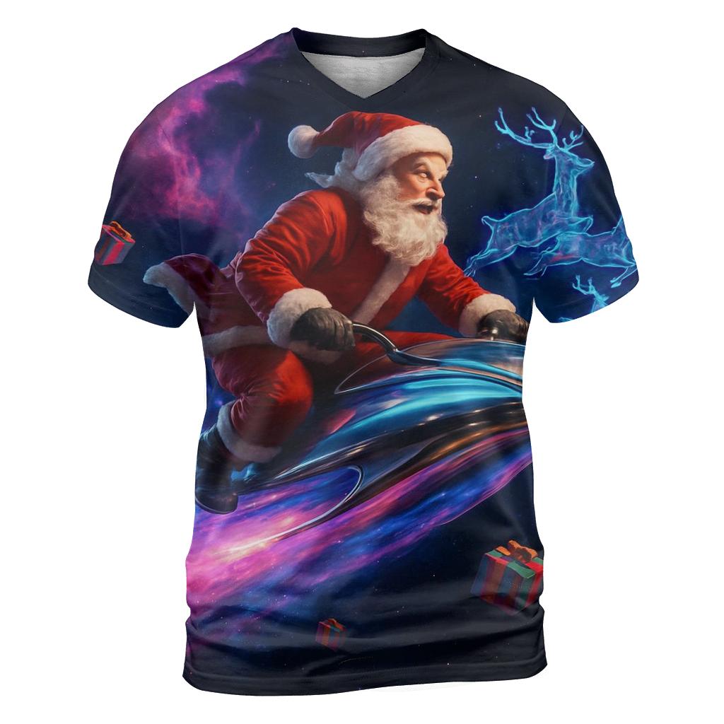 Cosmic Sleigh Rider Santa artistic all-over print tops