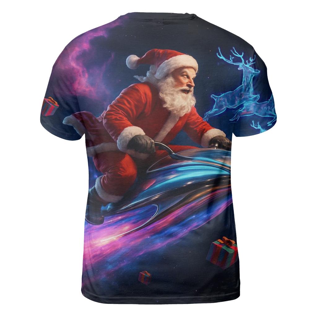 Cosmic Sleigh Rider Santa artistic all-over print tops