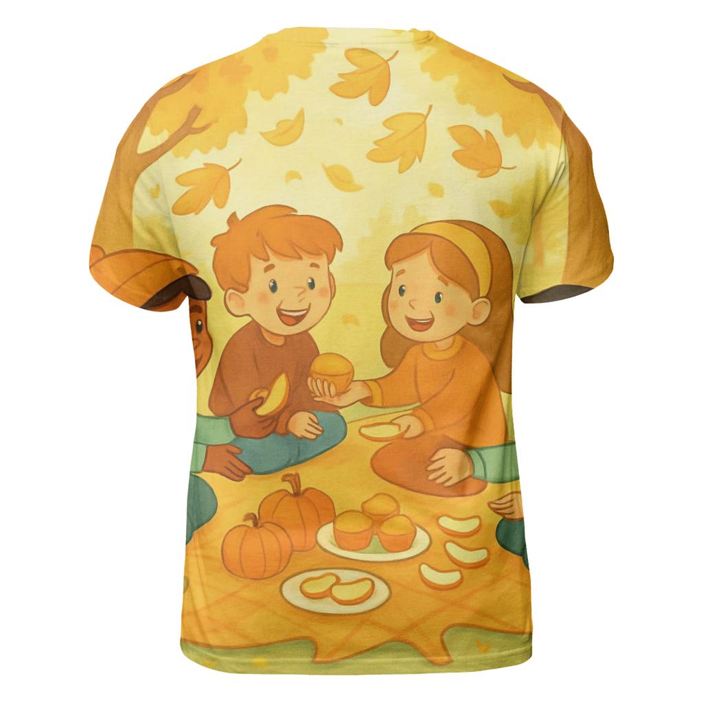 Thankful Kids Leaf Picnic vibrant all-over design tees