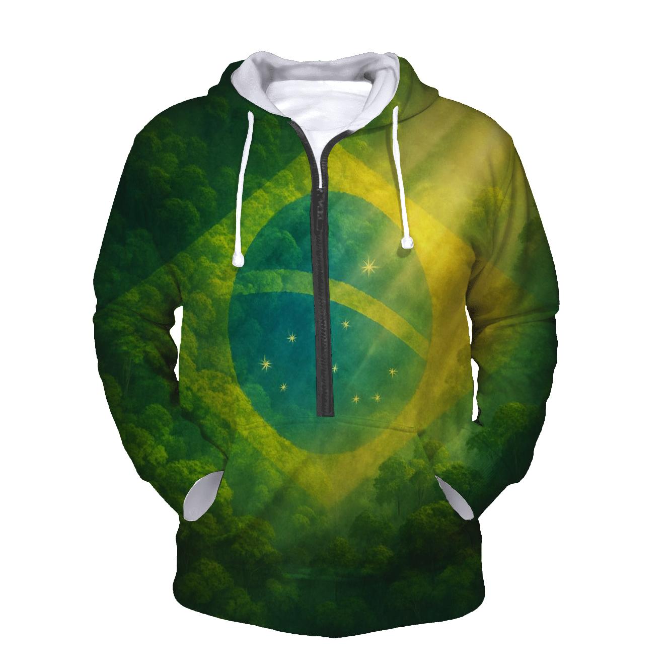 Brazilian Flag Forest Canopy Double Exposure zip-up hoodies