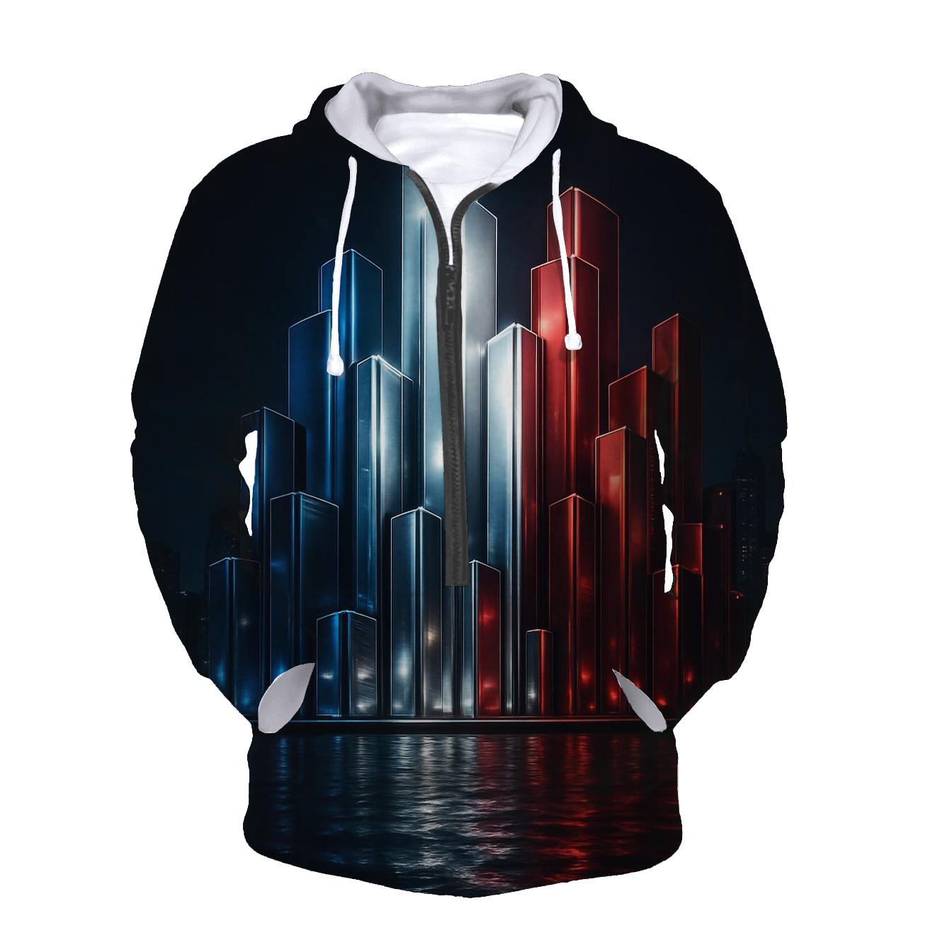 French Flag City Skyline Metallic Night zip-up hoodies